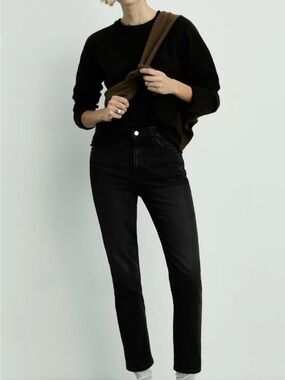 Mango High-Rise Black Straight-Leg Jeans